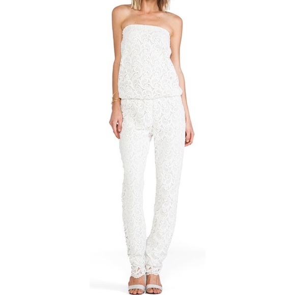 ALEXIS White Lace Lazar Strapless Slim Leg Jumpsuit